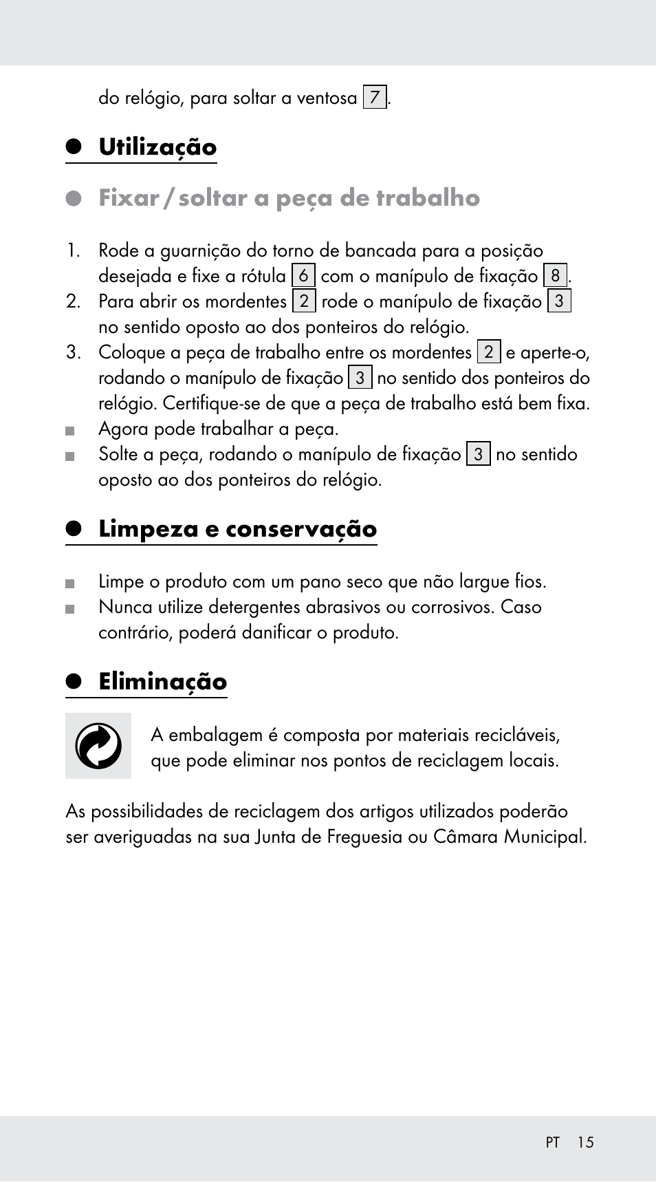 Utilização, Fixar / soltar a peça de trabalho, Limpeza e conservação | Eliminação | Powerfix Z29760B User Manual | Page 15 / 24