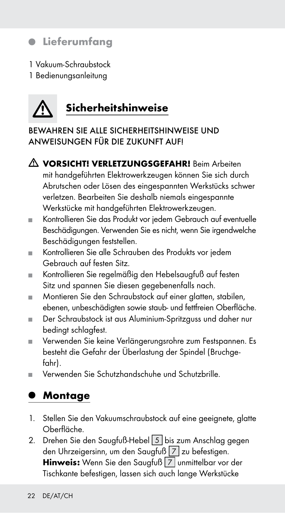 Lieferumfang, Sicherheitshinweise, Montage | Powerfix Z29760B User Manual | Page 22 / 24