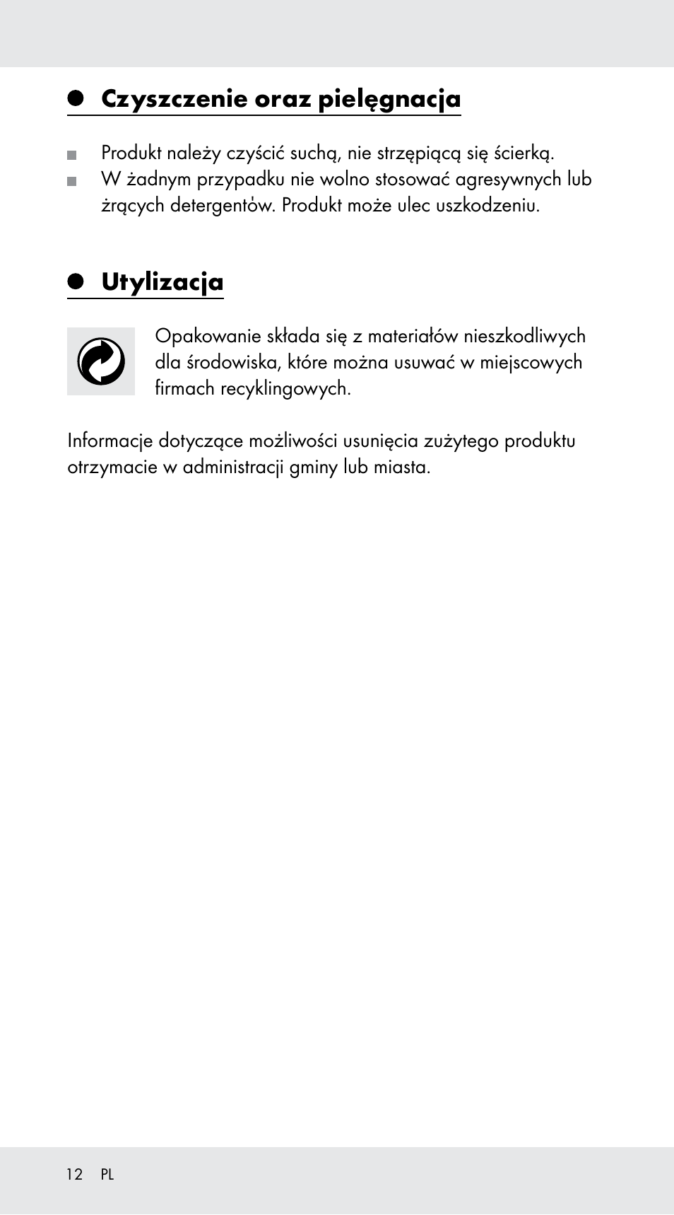 Czyszczenie oraz pielęgnacja, Utylizacja | Powerfix Z29760B User Manual | Page 12 / 33