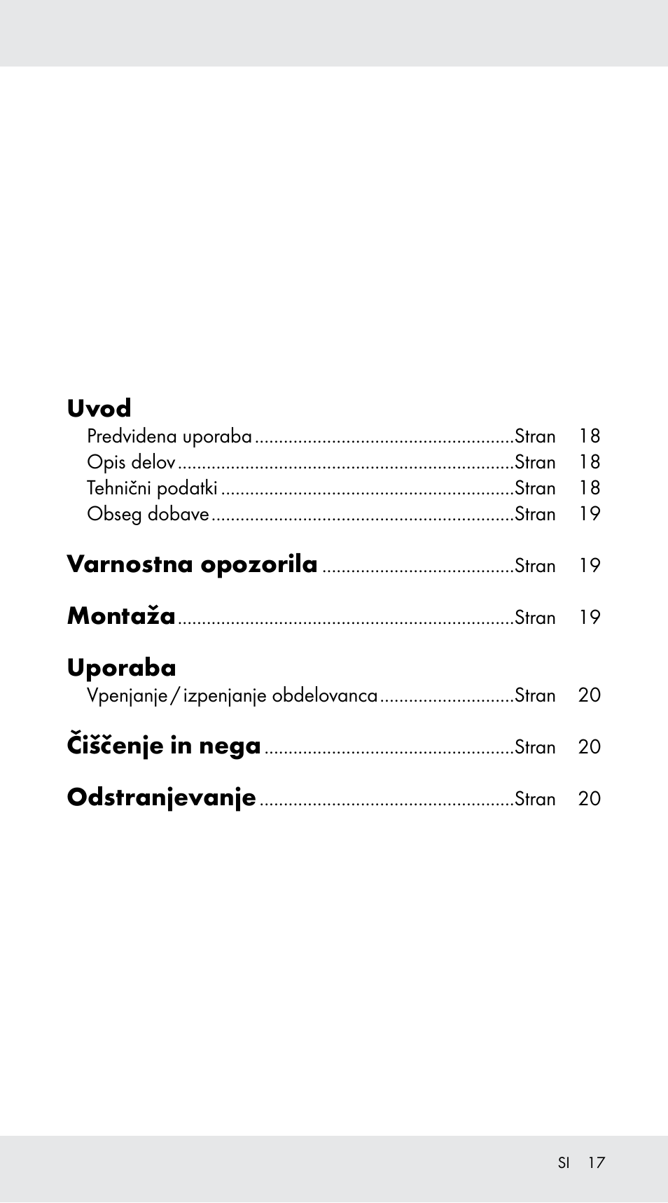 Uvod, Varnostna opozorila, Montaža | Uporaba, Čiščenje in nega, Odstranjevanje | Powerfix Z29760B User Manual | Page 17 / 33