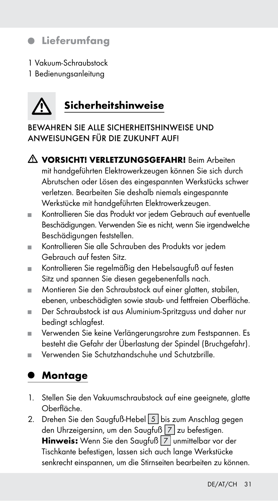 Lieferumfang, Sicherheitshinweise, Montage | Powerfix Z29760B User Manual | Page 31 / 33