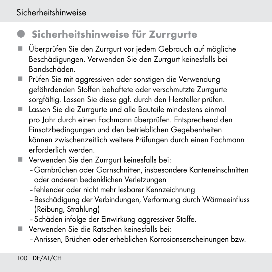 Sicherheitshinweise für zurrgurte | Powerfix Z31361 User Manual | Page 100 / 111