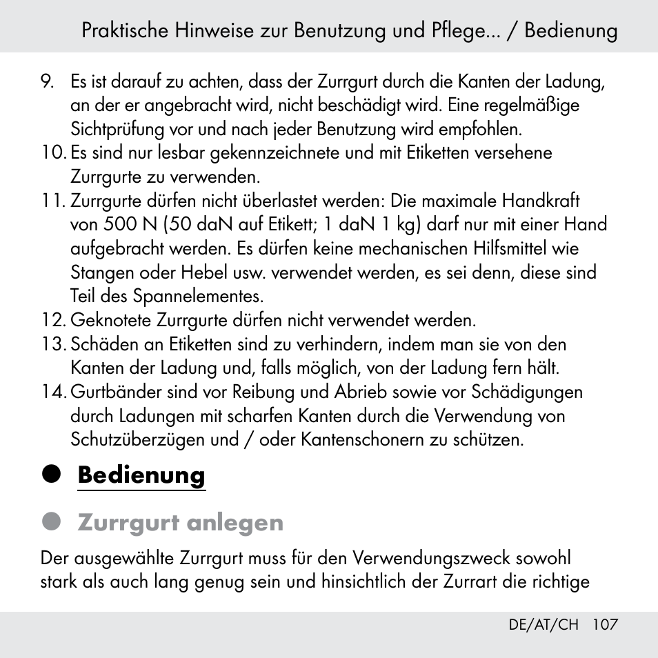 Bedienung  zurrgurt anlegen | Powerfix Z31361 User Manual | Page 107 / 111