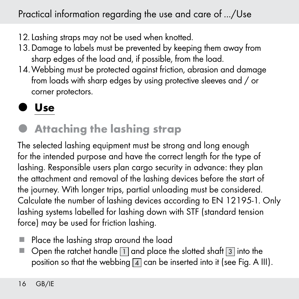 Use  attaching the lashing strap | Powerfix Z31361 User Manual | Page 16 / 111