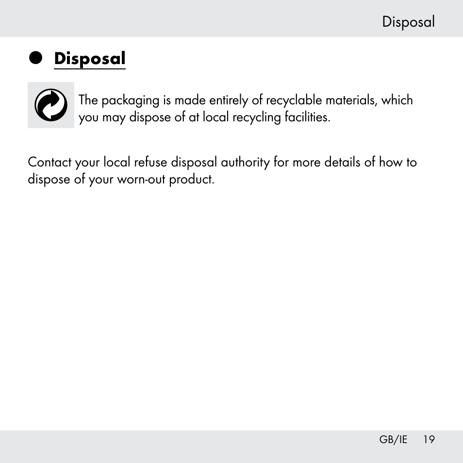 Disposal | Powerfix Z31361 User Manual | Page 19 / 111