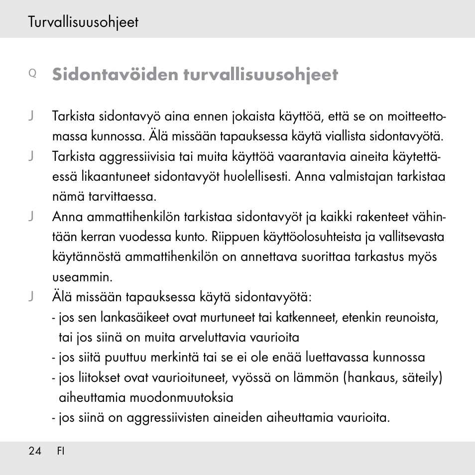 Sidontavöiden turvallisuusohjeet | Powerfix Z31361 User Manual | Page 24 / 111