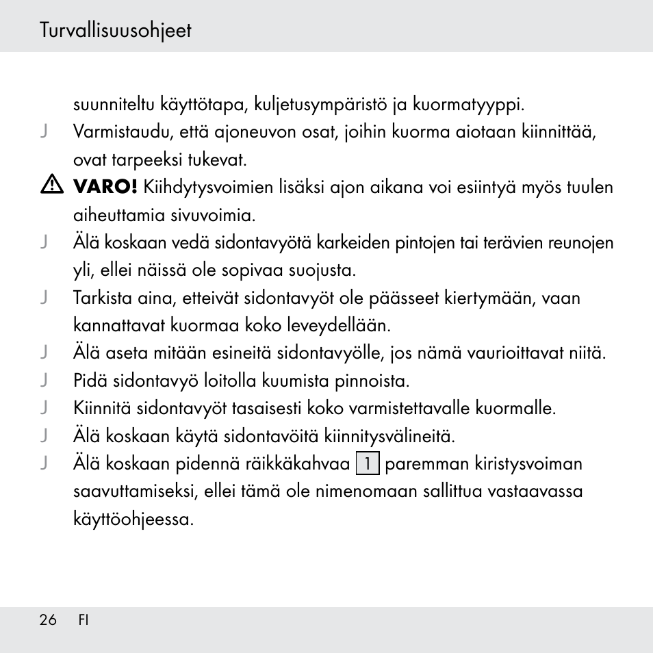 Turvallisuusohjeet | Powerfix Z31361 User Manual | Page 26 / 111