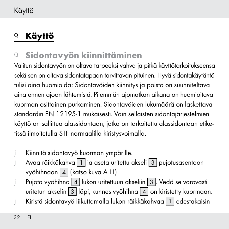 Sidontavyön kiinnittäminen, Käyttö | Powerfix Z31361 User Manual | Page 32 / 111