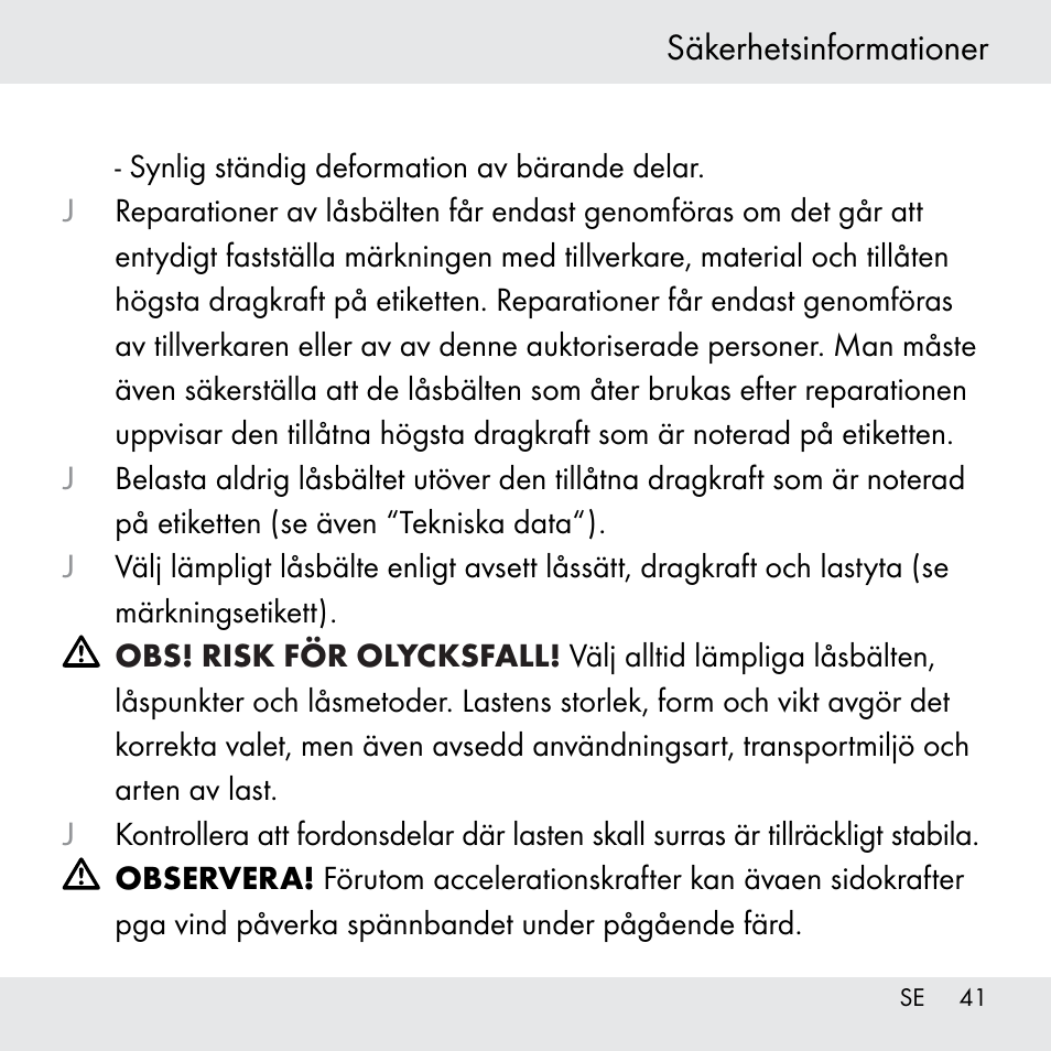 Säkerhetsinformationer | Powerfix Z31361 User Manual | Page 41 / 111