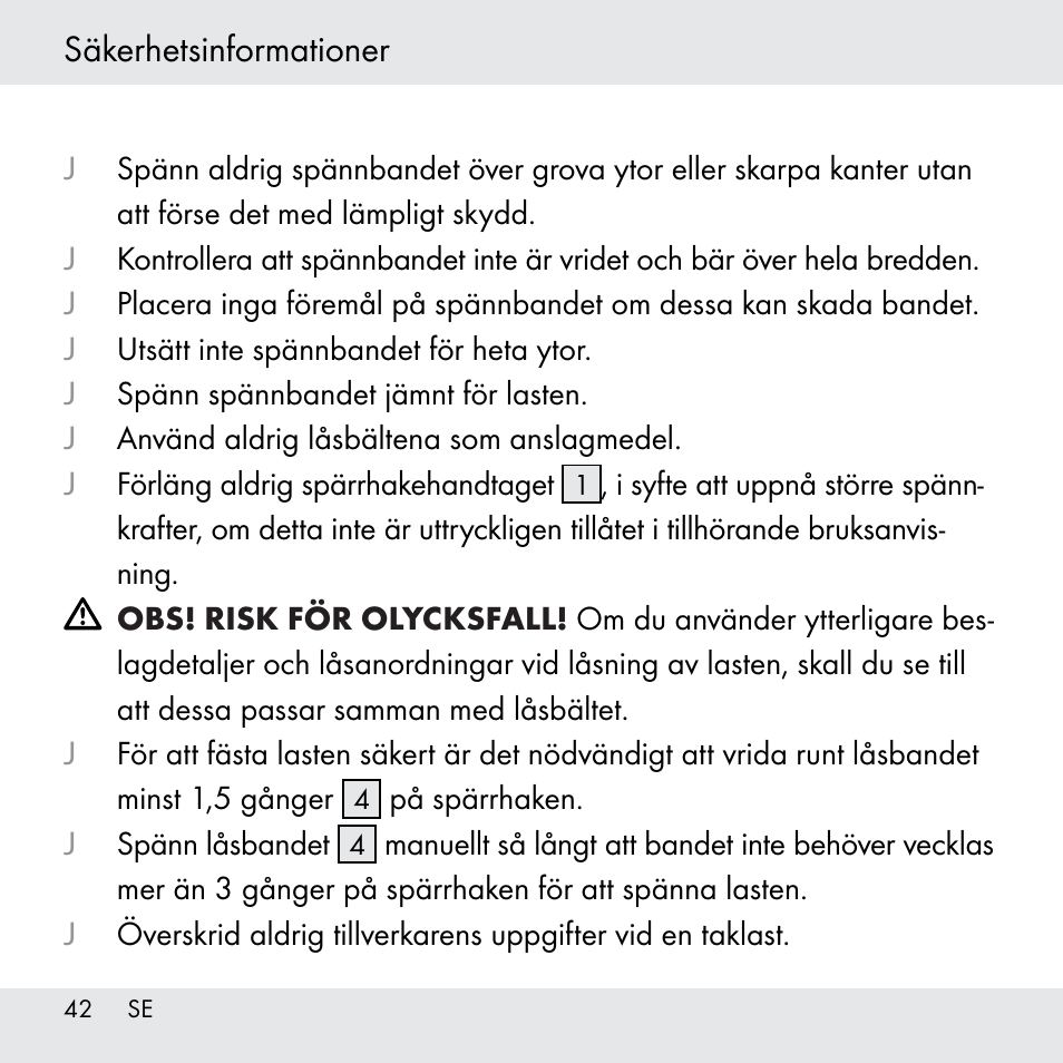 Säkerhetsinformationer | Powerfix Z31361 User Manual | Page 42 / 111