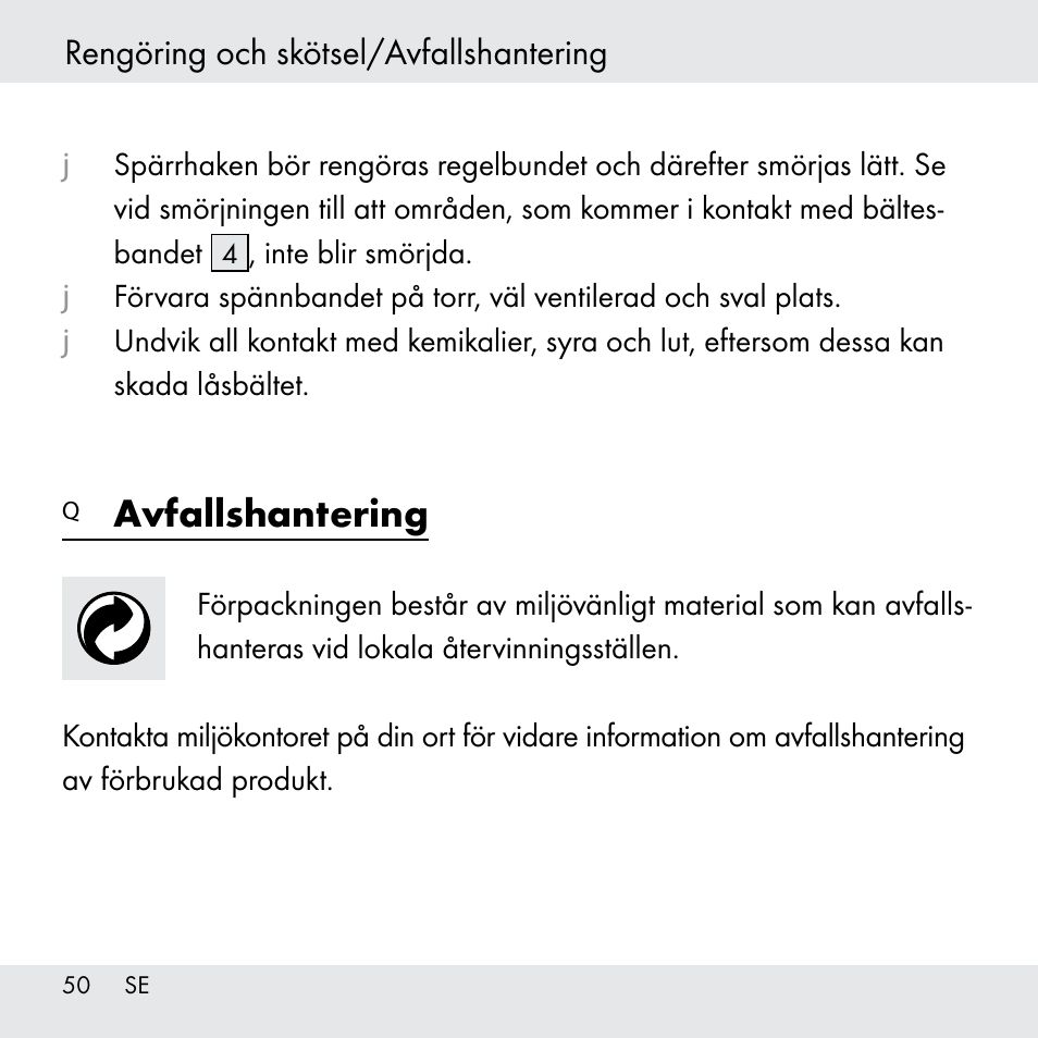 Avfallshantering, Rengöring och skötsel/avfallshantering | Powerfix Z31361 User Manual | Page 50 / 111