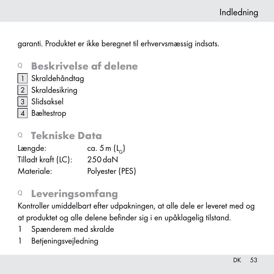 Beskrivelse af delene, Tekniske data, Leveringsomfang | Indledning | Powerfix Z31361 User Manual | Page 53 / 111