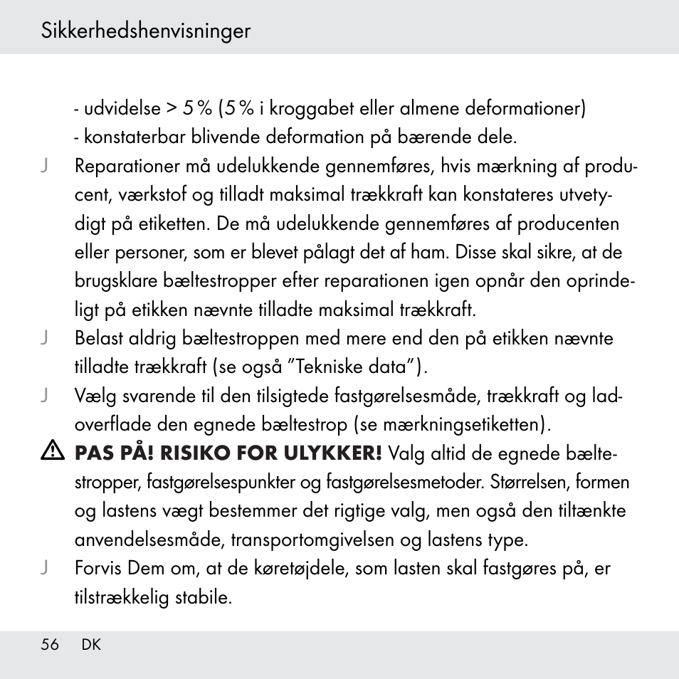 Sikkerhedshenvisninger | Powerfix Z31361 User Manual | Page 56 / 111