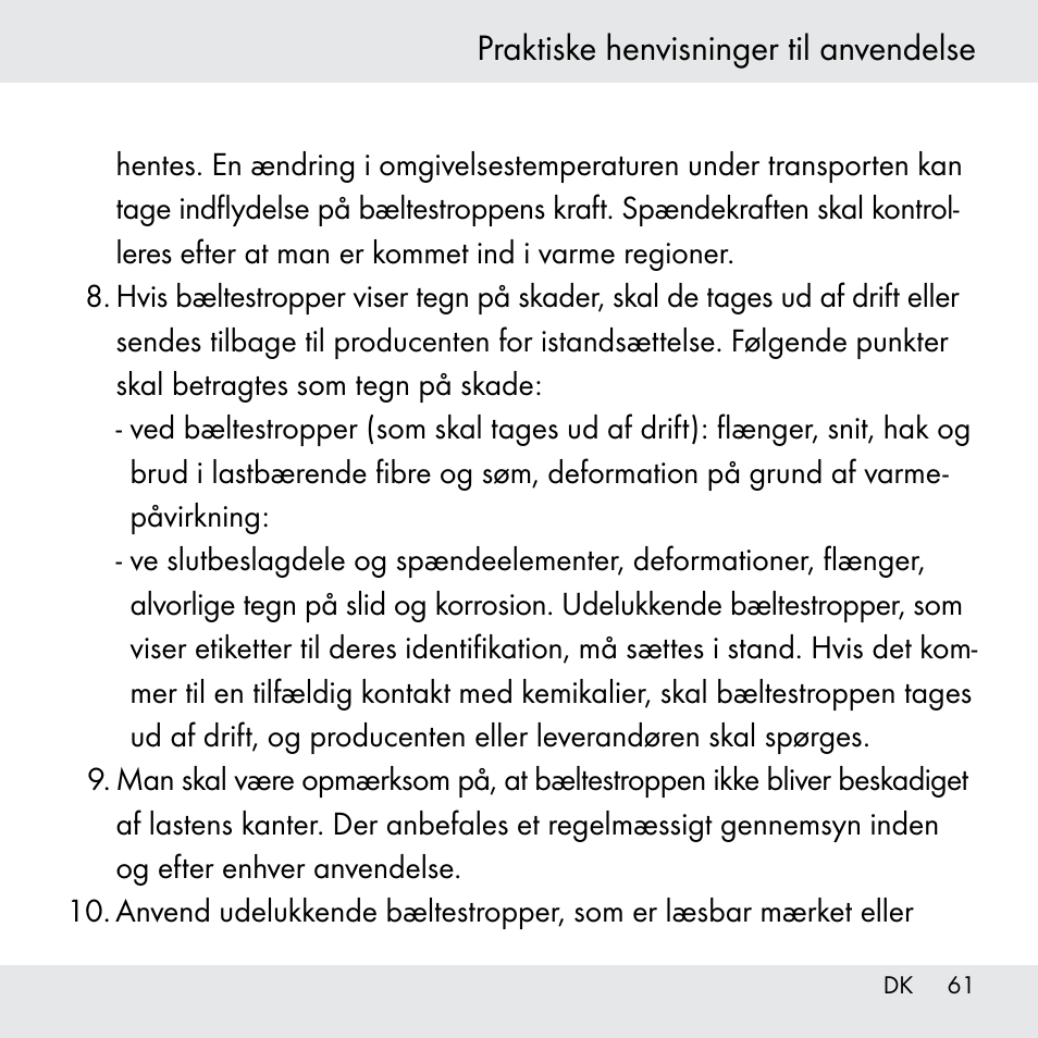 Praktiske henvisninger til anvendelse | Powerfix Z31361 User Manual | Page 61 / 111