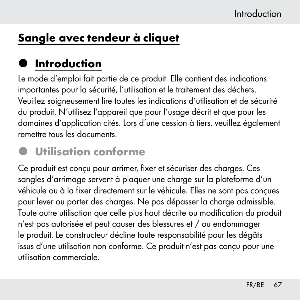 Sangle avec tendeur à cliquet  introduction, Utilisation conforme | Powerfix Z31361 User Manual | Page 67 / 111