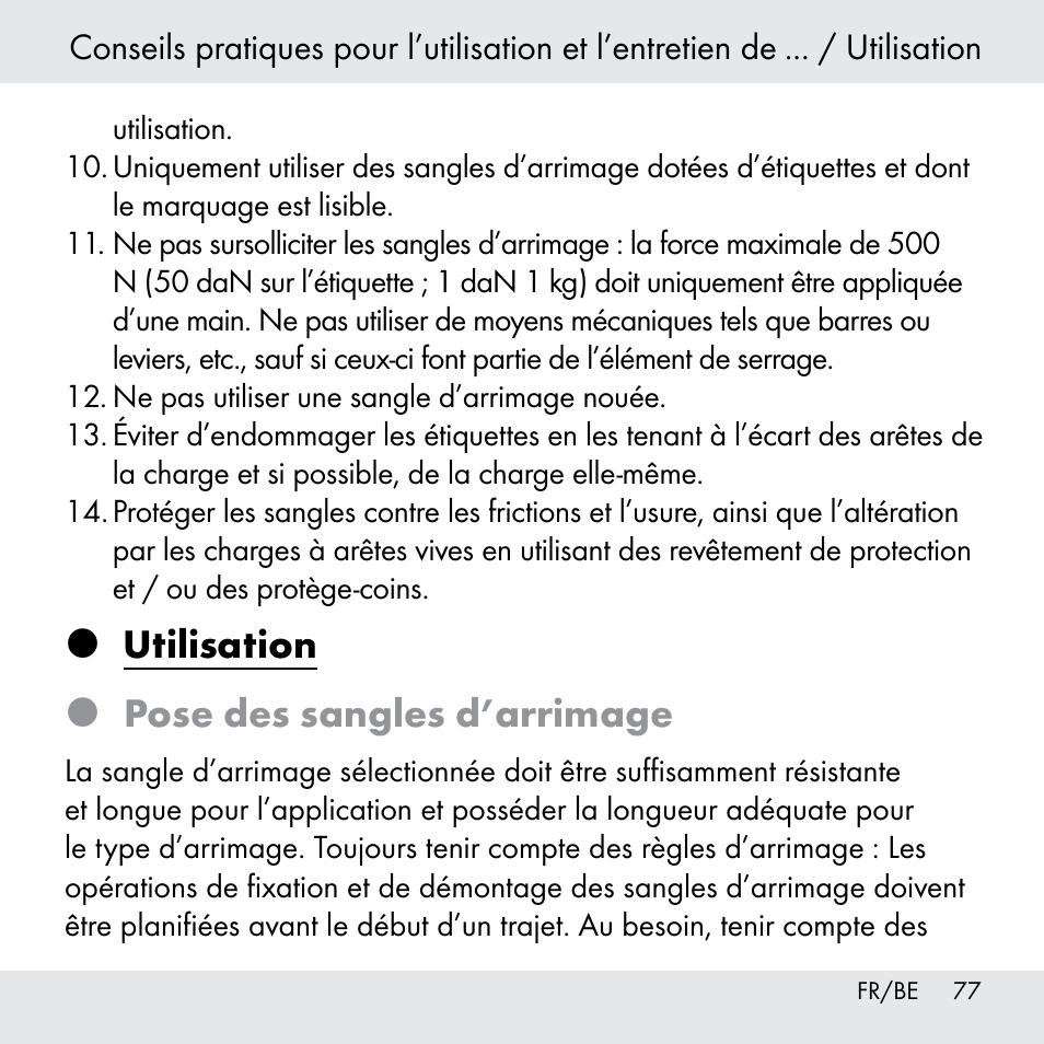 Utilisation  pose des sangles d’arrimage | Powerfix Z31361 User Manual | Page 77 / 111