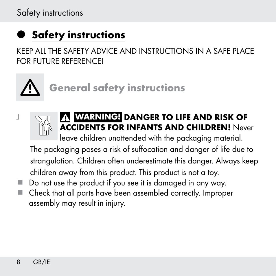 Safety instructions, General safety instructions | Powerfix Z31361 User Manual | Page 8 / 111