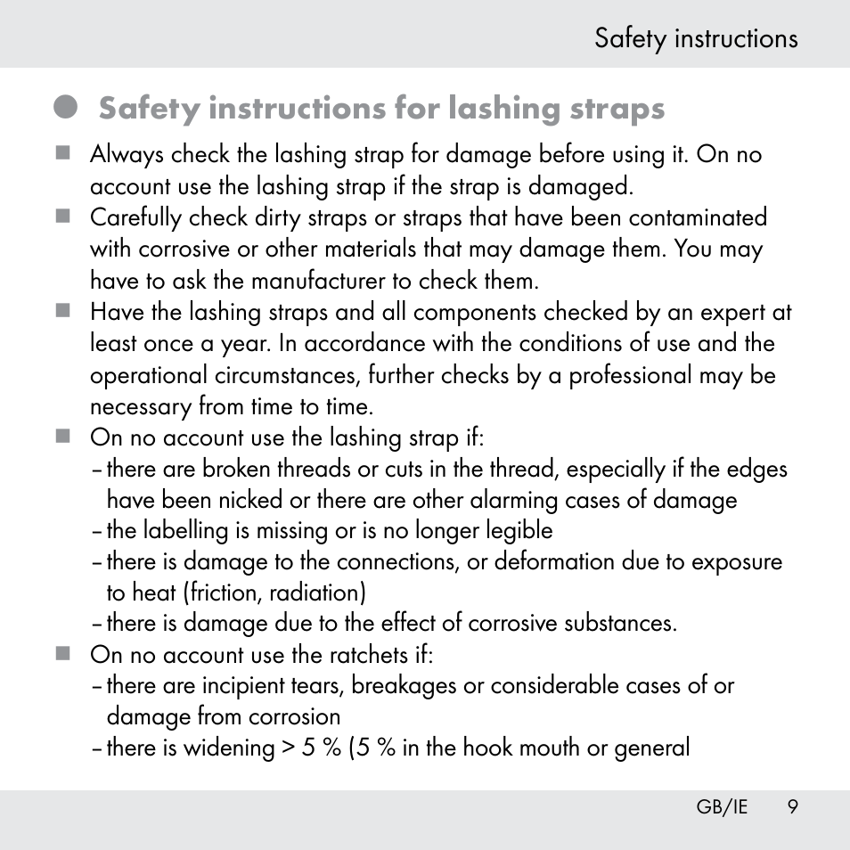 Safety instructions for lashing straps | Powerfix Z31361 User Manual | Page 9 / 111