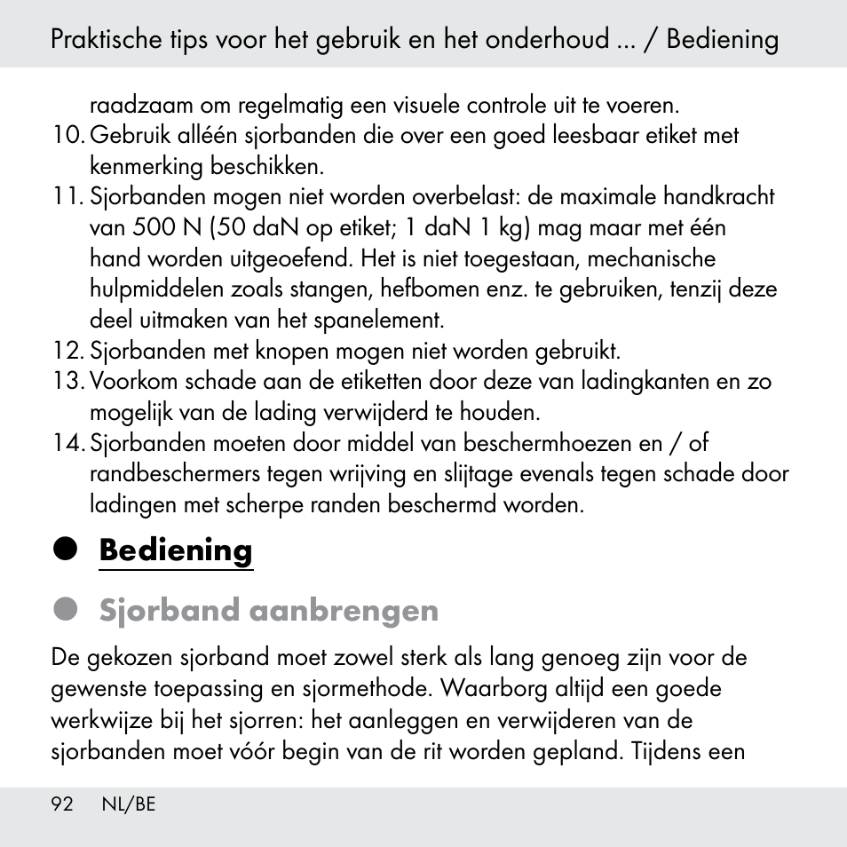 Bediening  sjorband aanbrengen | Powerfix Z31361 User Manual | Page 92 / 111