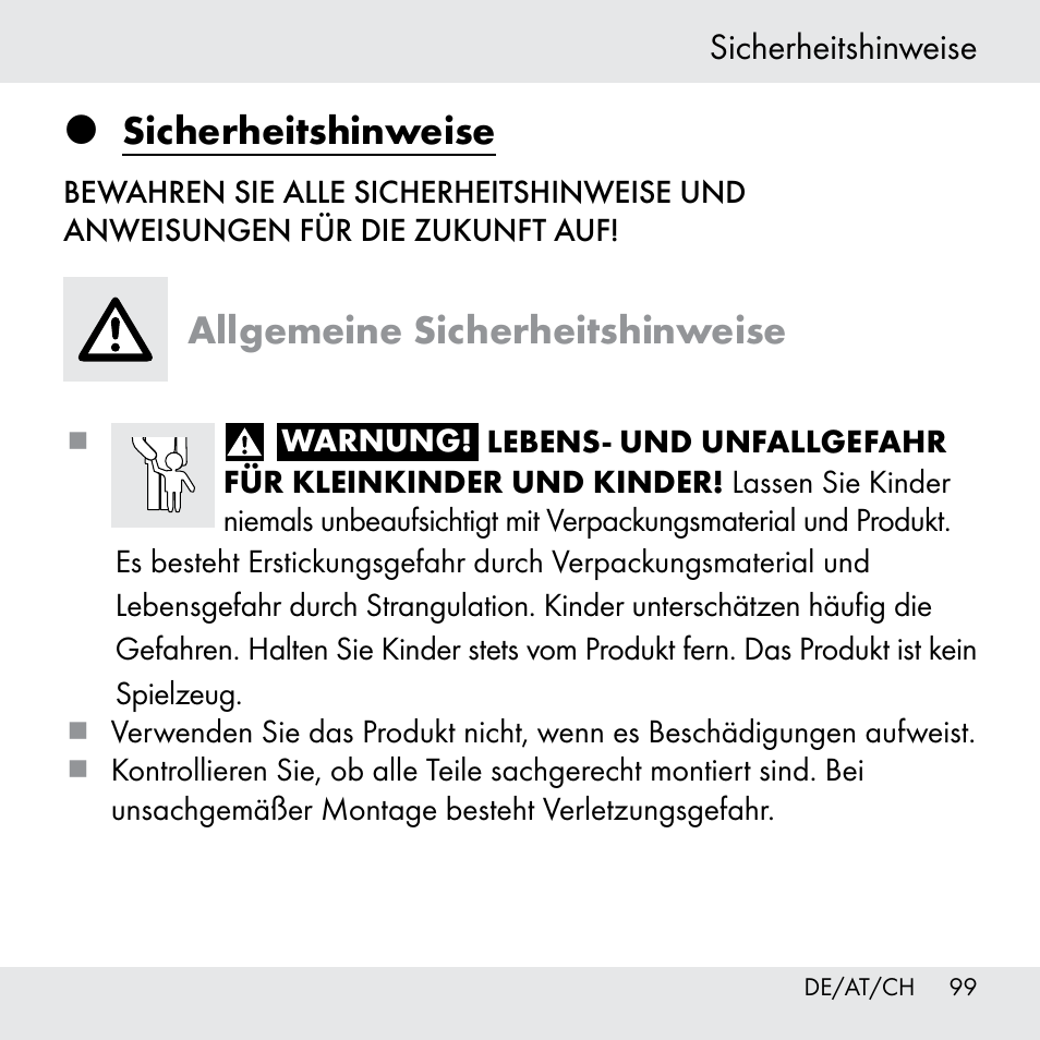 Sicherheitshinweise, Allgemeine sicherheitshinweise | Powerfix Z31361 User Manual | Page 99 / 111