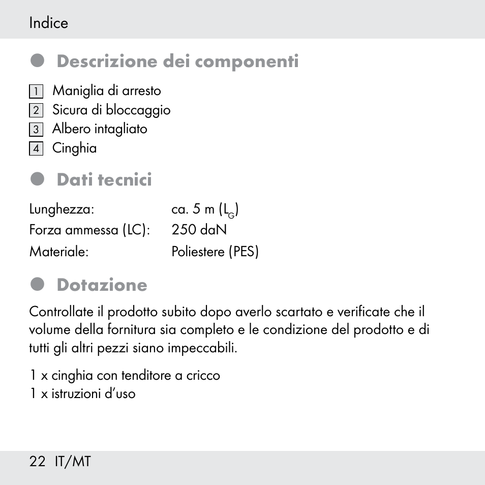 Descrizione dei componenti, Dati tecnici, Dotazione | Powerfix Z31361 User Manual | Page 22 / 80