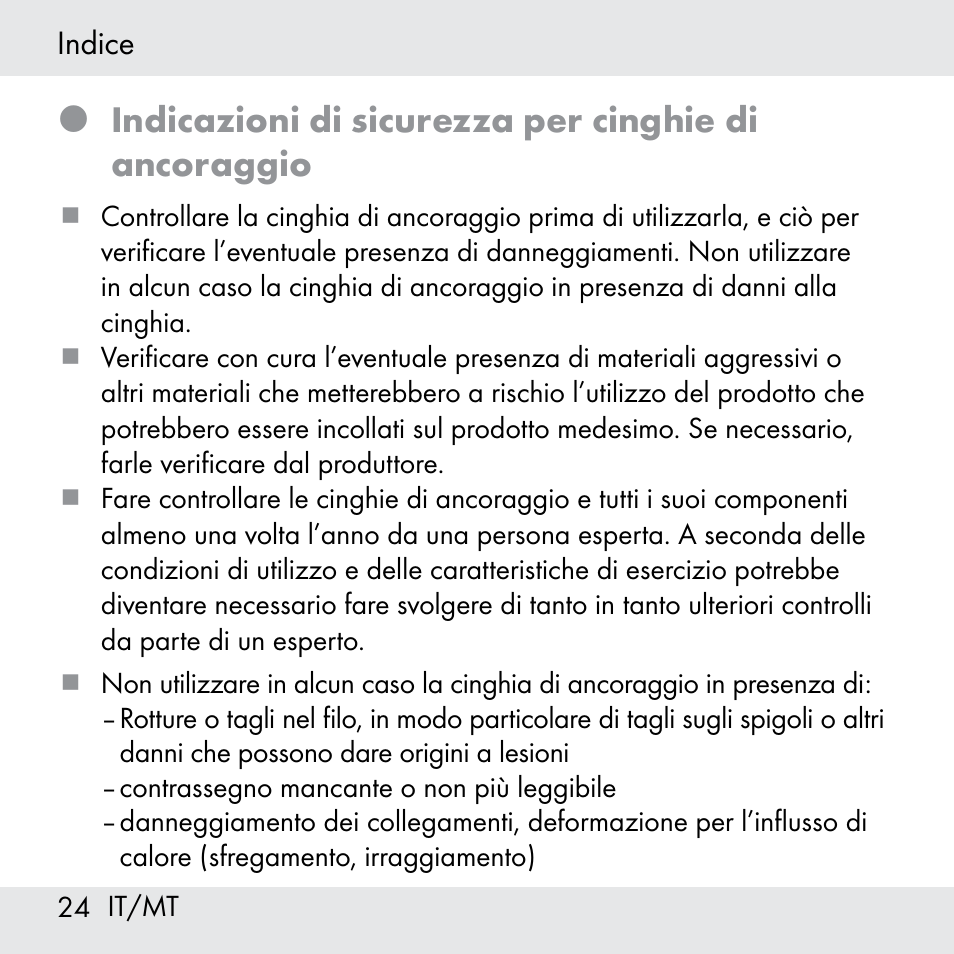 Indicazioni di sicurezza per cinghie di ancoraggio | Powerfix Z31361 User Manual | Page 24 / 80