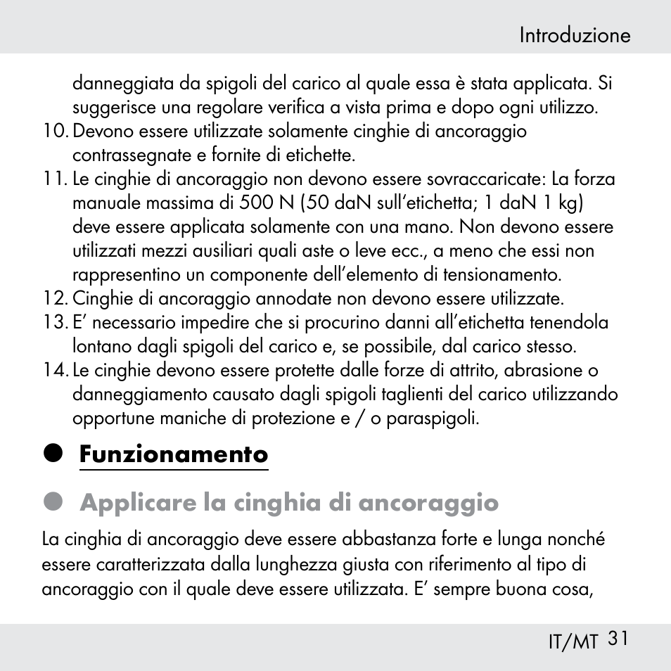 Funzionamento  applicare la cinghia di ancoraggio | Powerfix Z31361 User Manual | Page 31 / 80