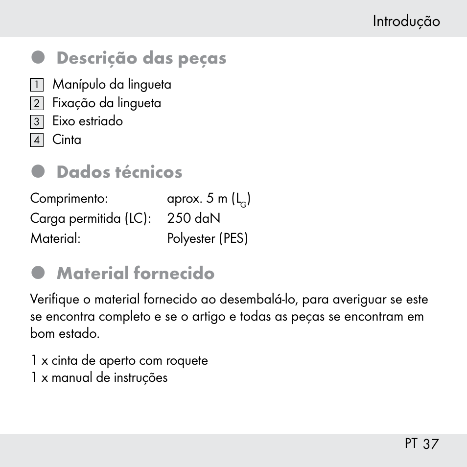 Descrição das peças, Dados técnicos, Material fornecido | Powerfix Z31361 User Manual | Page 37 / 80