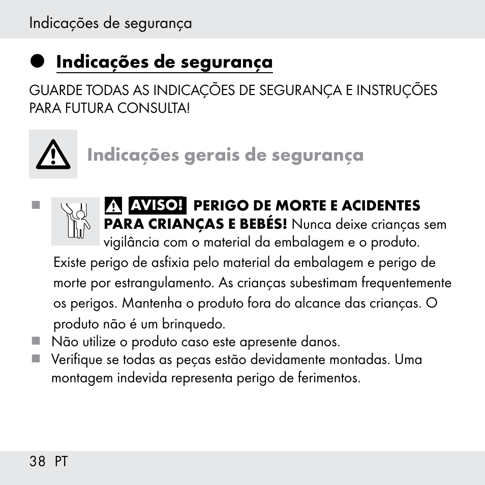 Indicações de segurança, Indicações gerais de segurança | Powerfix Z31361 User Manual | Page 38 / 80