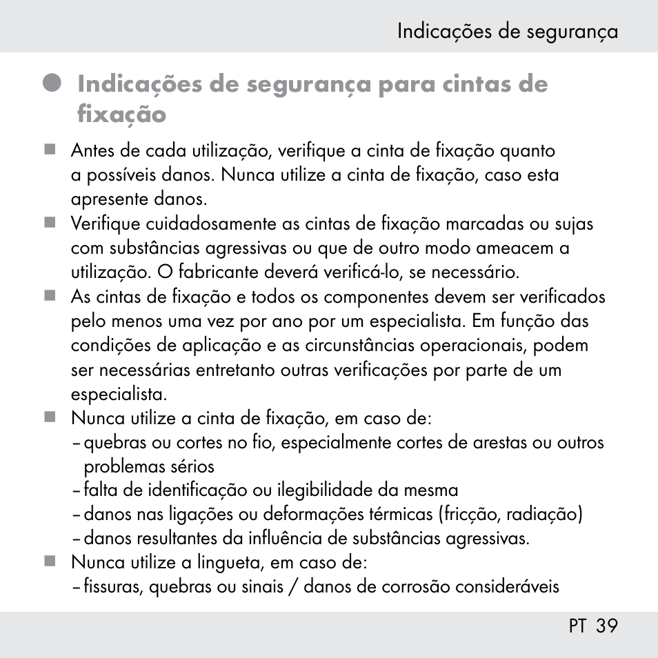 Indicações de segurança para cintas de fixação | Powerfix Z31361 User Manual | Page 39 / 80