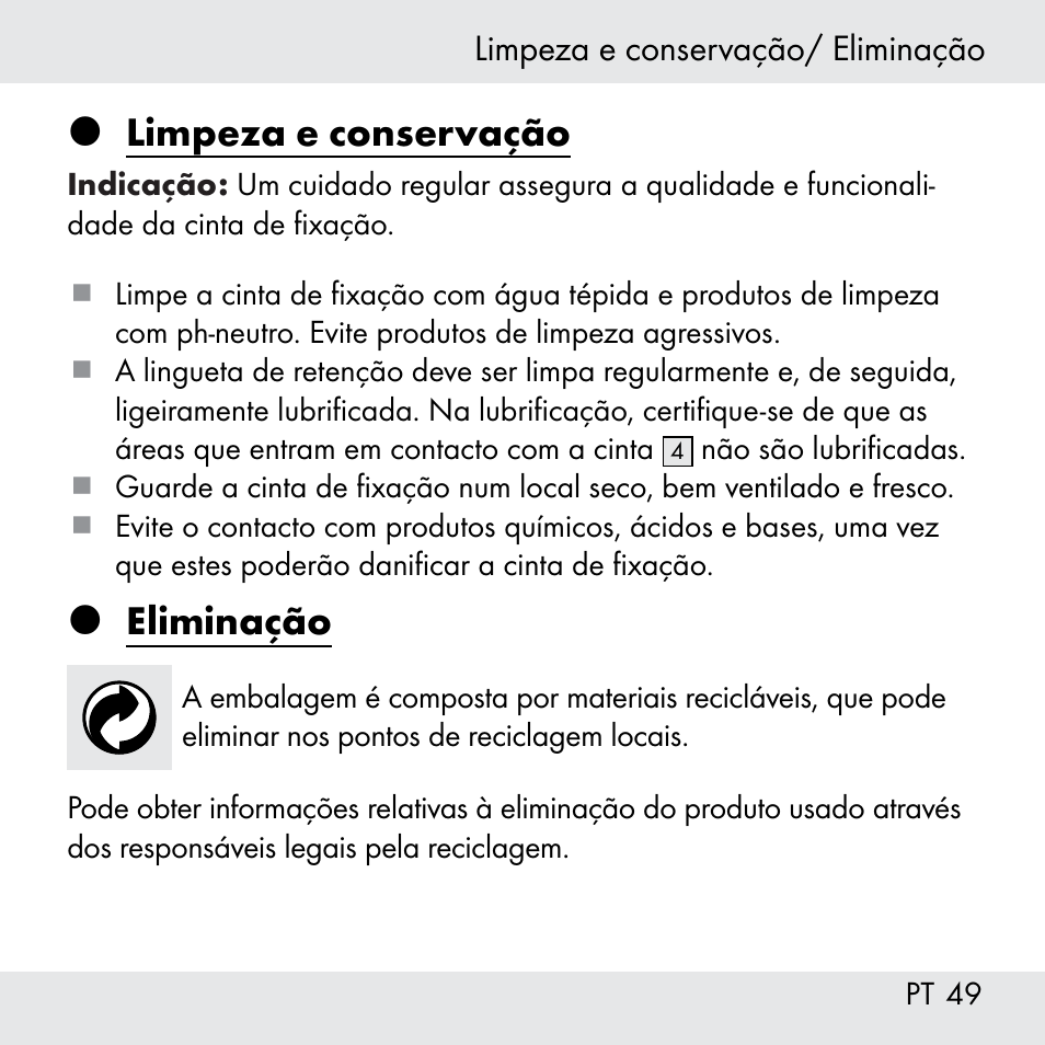 Limpeza e conservação, Eliminação | Powerfix Z31361 User Manual | Page 49 / 80