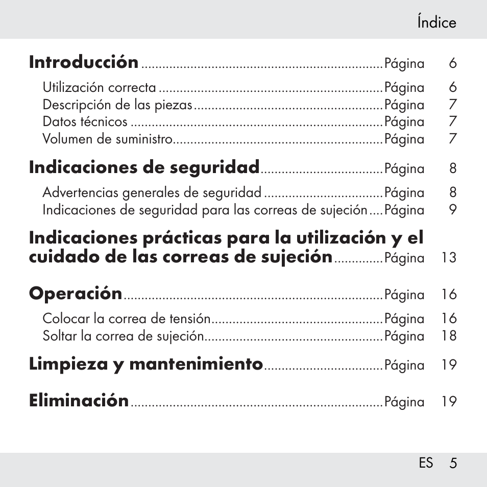 Introducción, Indicaciones de seguridad, Operación | Limpieza y mantenimiento, Eliminación | Powerfix Z31361 User Manual | Page 5 / 80