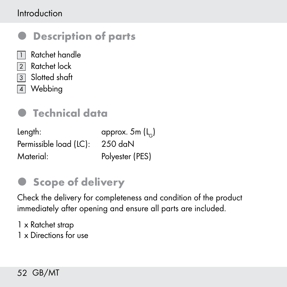 Description of parts, Technical data, Scope of delivery | Powerfix Z31361 User Manual | Page 52 / 80