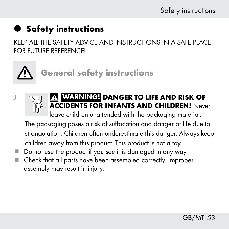 Safety instructions, General safety instructions | Powerfix Z31361 User Manual | Page 53 / 80