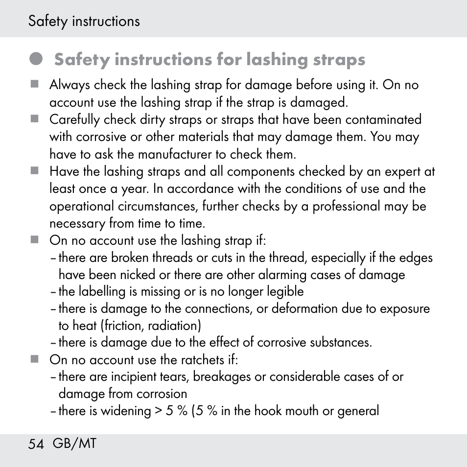 Safety instructions for lashing straps | Powerfix Z31361 User Manual | Page 54 / 80