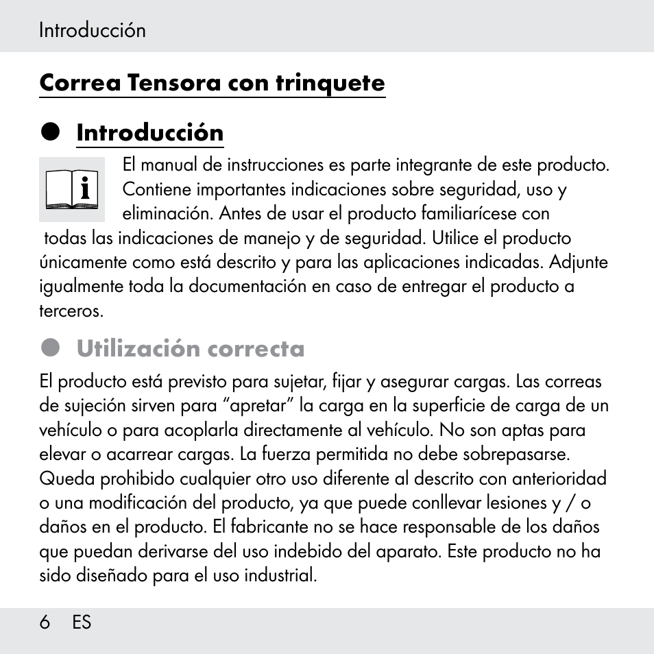 Correa tensora con trinquete  introducción, Utilización correcta | Powerfix Z31361 User Manual | Page 6 / 80