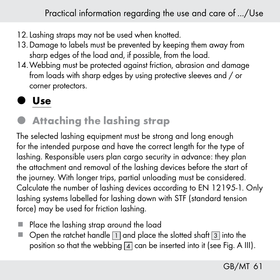 Use  attaching the lashing strap | Powerfix Z31361 User Manual | Page 61 / 80