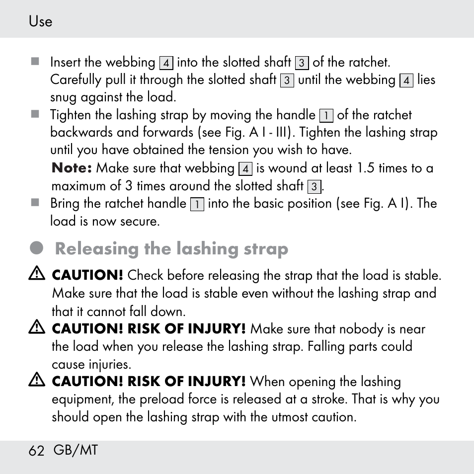 Releasing the lashing strap | Powerfix Z31361 User Manual | Page 62 / 80