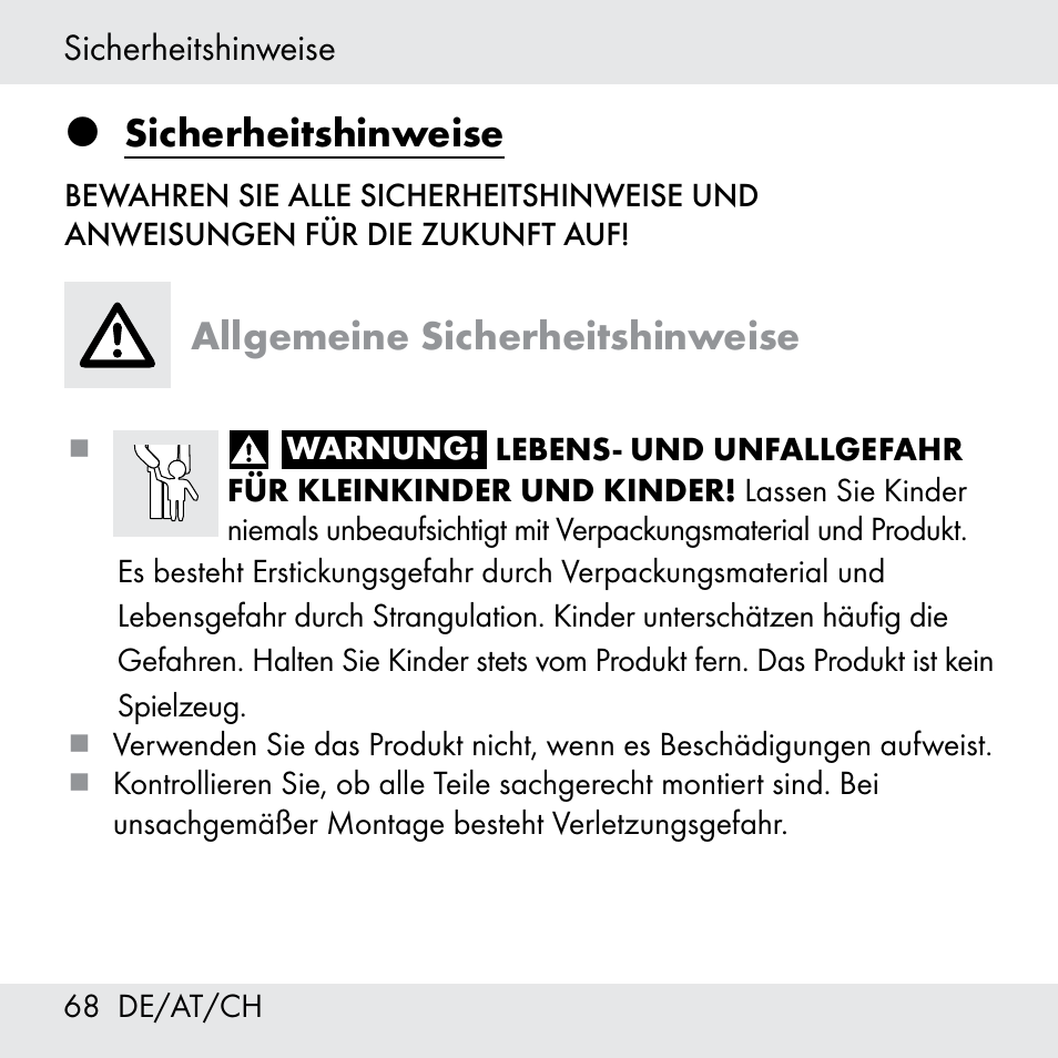 Sicherheitshinweise, Allgemeine sicherheitshinweise | Powerfix Z31361 User Manual | Page 68 / 80