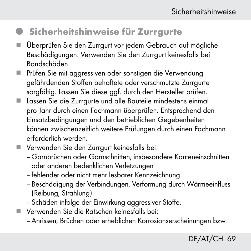 Sicherheitshinweise für zurrgurte | Powerfix Z31361 User Manual | Page 69 / 80