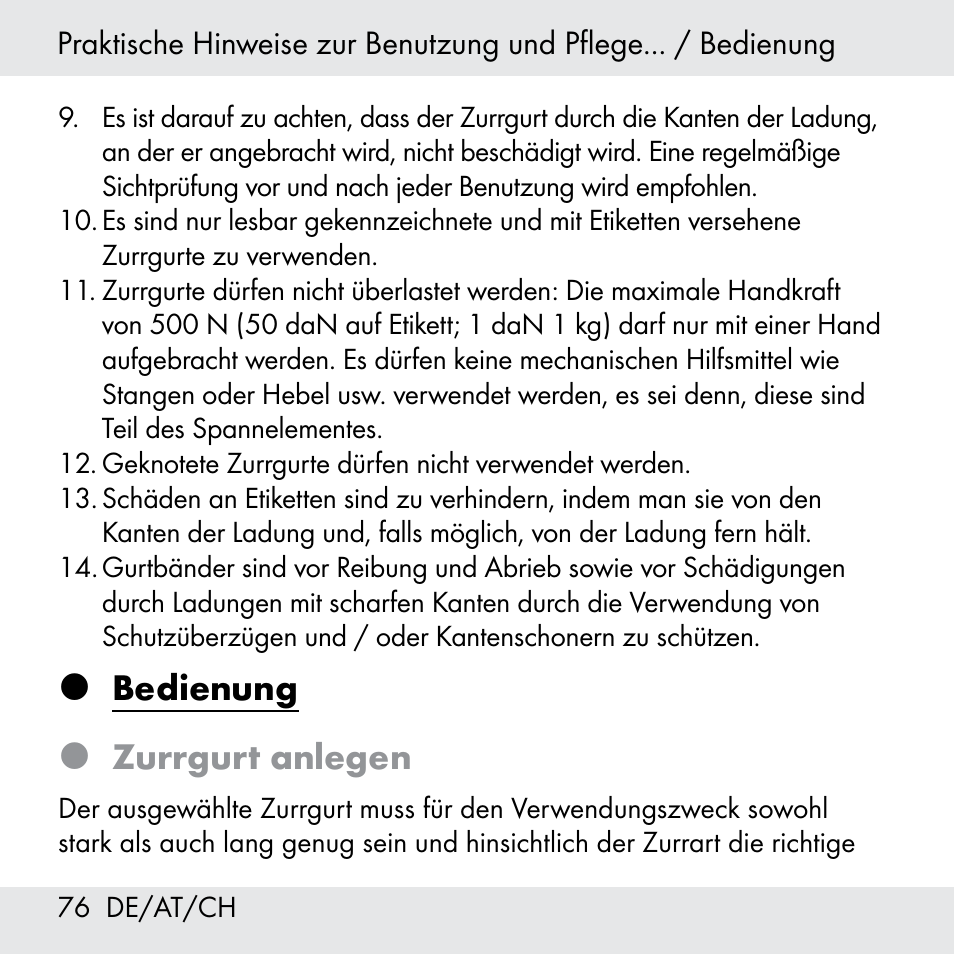 Bedienung  zurrgurt anlegen | Powerfix Z31361 User Manual | Page 76 / 80