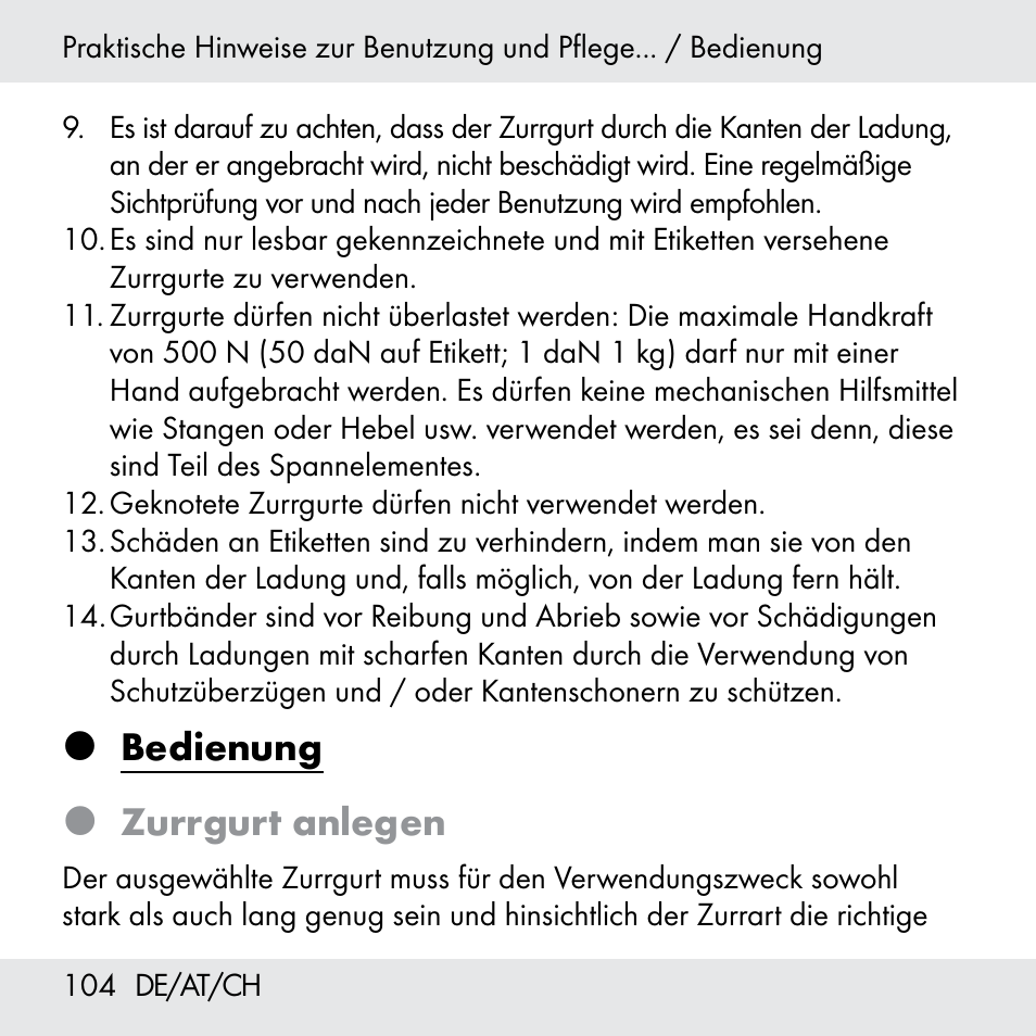 Bedienung  zurrgurt anlegen | Powerfix Z31361 User Manual | Page 104 / 108
