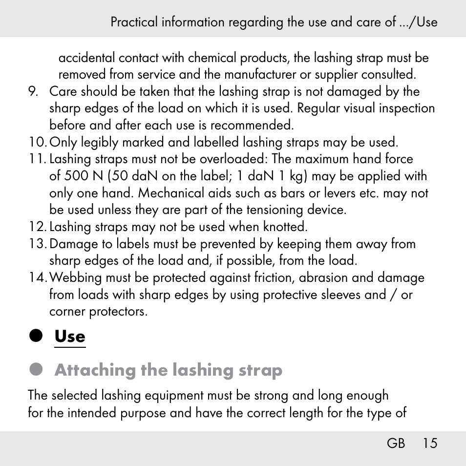 Use  attaching the lashing strap | Powerfix Z31361 User Manual | Page 15 / 108
