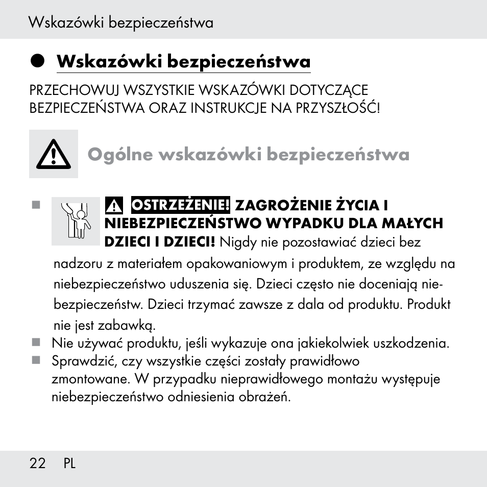 Wskazówki bezpieczeństwa, Ogólne wskazówki bezpieczeństwa | Powerfix Z31361 User Manual | Page 22 / 108