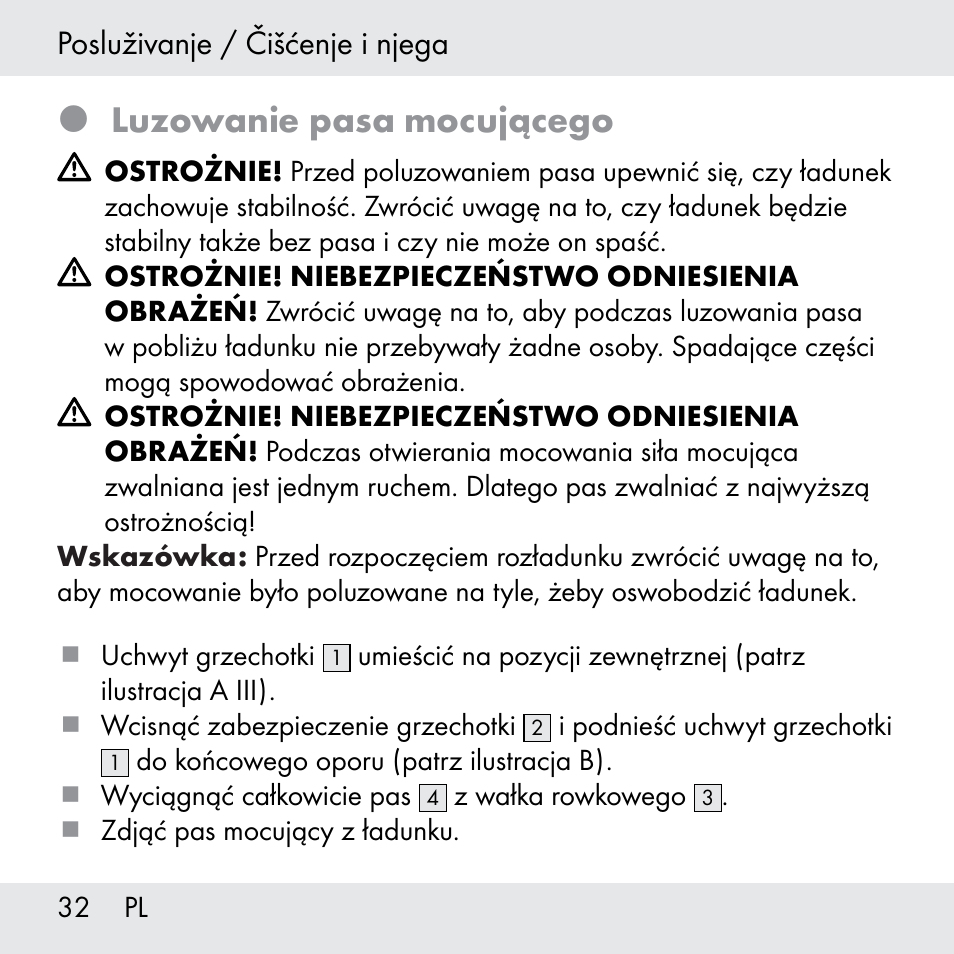 Luzowanie pasa mocującego | Powerfix Z31361 User Manual | Page 32 / 108