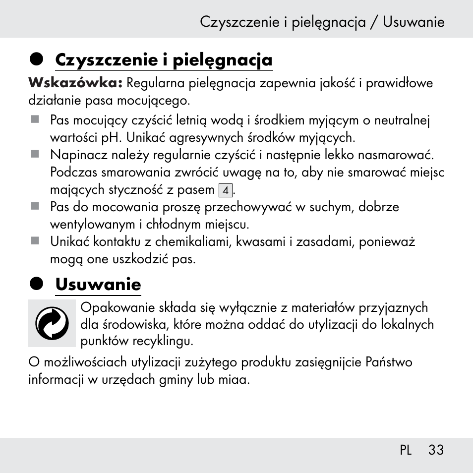 Czyszczenie i pielęgnacja, Usuwanie | Powerfix Z31361 User Manual | Page 33 / 108