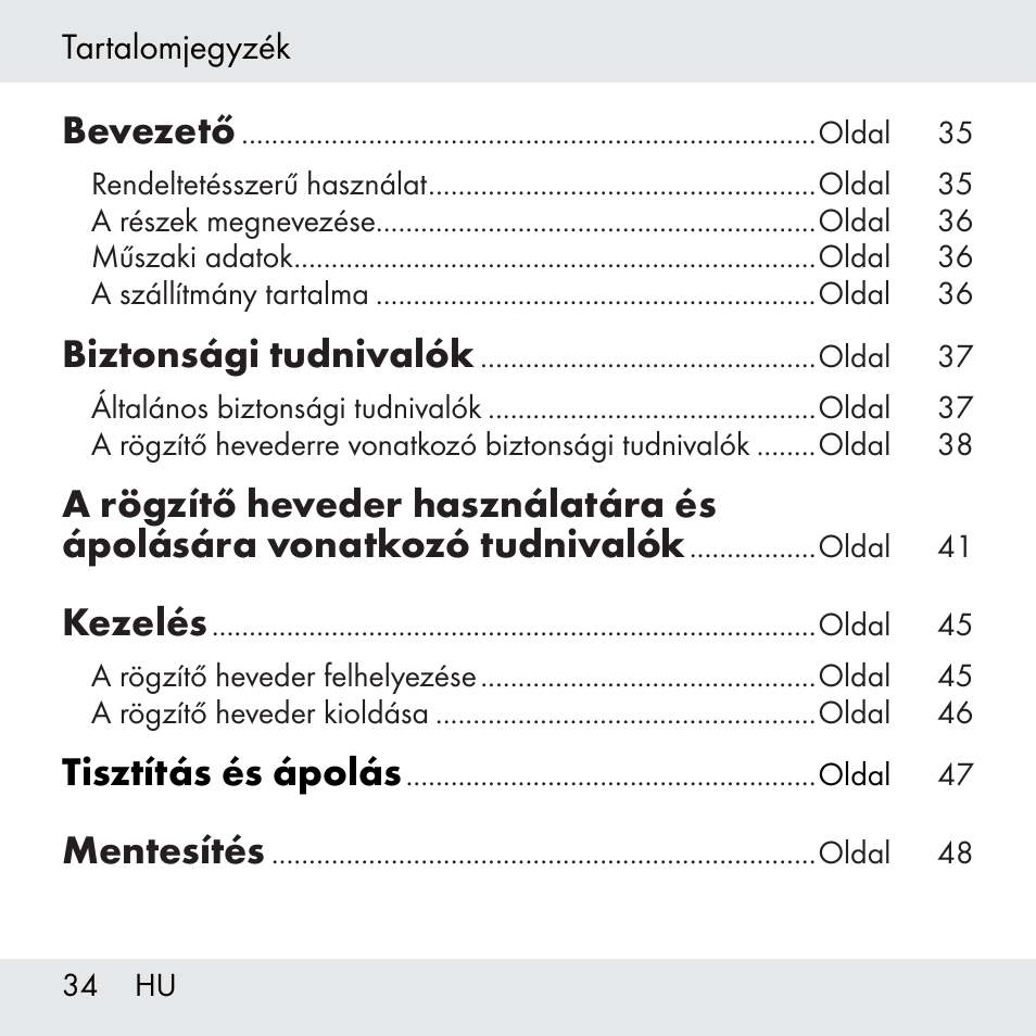 Bevezető, Biztonsági tudnivalók, Kezelés | Tisztítás és ápolás, Mentesítés | Powerfix Z31361 User Manual | Page 34 / 108