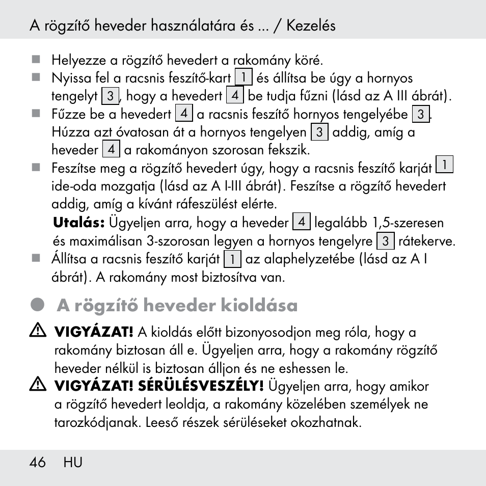 A rögzítő heveder kioldása | Powerfix Z31361 User Manual | Page 46 / 108