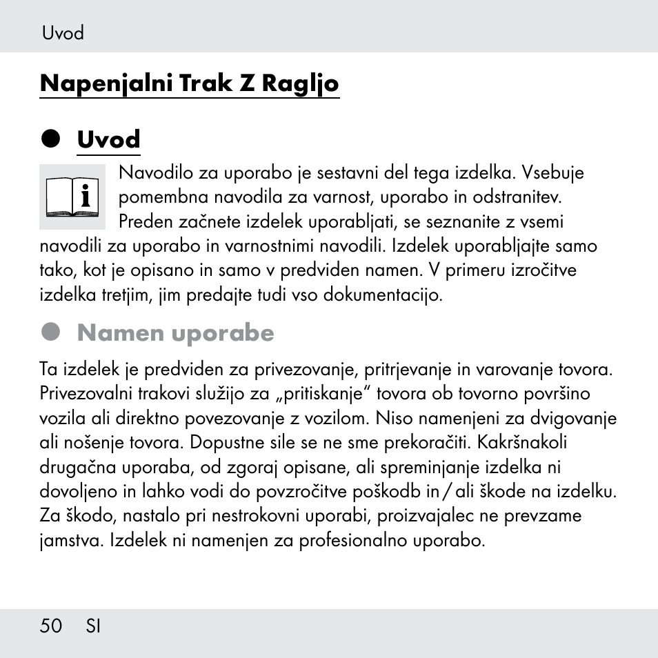 Napenjalni trak z ragljo  uvod, Namen uporabe | Powerfix Z31361 User Manual | Page 50 / 108