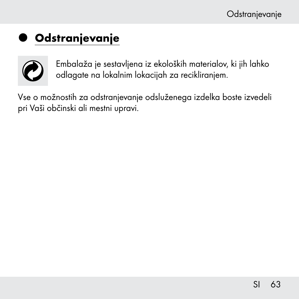 Odstranjevanje | Powerfix Z31361 User Manual | Page 63 / 108